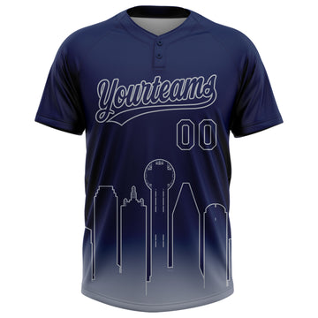 Custom Navy Gray Dallas City Edition Gradient Two-Button Unisex Softball Jersey