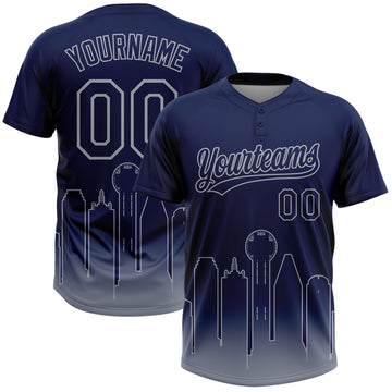 Custom Navy Gray Dallas City Edition Gradient Two-Button Unisex Softball Jersey
