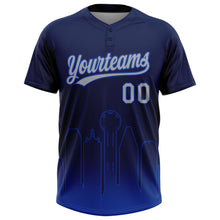 Laden Sie das Bild in den Galerie-Viewer, Custom Navy Gray-Thunder Blue Dallas City Edition Gradient Two-Button Unisex Softball Jersey
