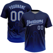 Laden Sie das Bild in den Galerie-Viewer, Custom Navy Gray-Thunder Blue Dallas City Edition Gradient Two-Button Unisex Softball Jersey
