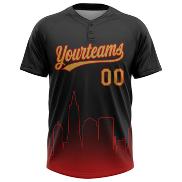 Custom Black Old Gold-Red San Francisco City Edition Gradient Two-Button Unisex Softball Jersey