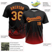 Laden Sie das Bild in den Galerie-Viewer, Custom Black Old Gold-Red San Francisco City Edition Gradient Two-Button Unisex Softball Jersey
