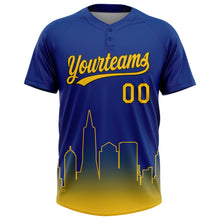 Load image into Gallery viewer, Custom Royal Yellow-Black San Francisco City Edition Gradient Two-Button Unisex Softball Jersey
