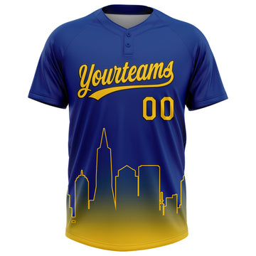 Custom Royal Yellow-Black San Francisco City Edition Gradient Two-Button Unisex Softball Jersey