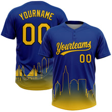 Load image into Gallery viewer, Custom Royal Yellow-Black San Francisco City Edition Gradient Two-Button Unisex Softball Jersey
