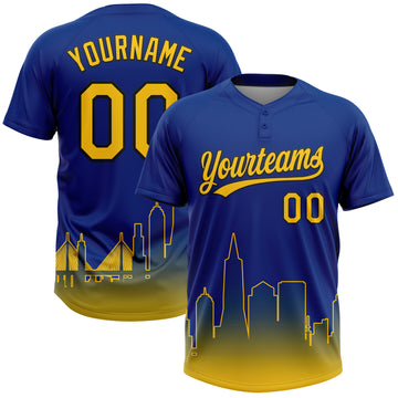 Custom Royal Yellow-Black San Francisco City Edition Gradient Two-Button Unisex Softball Jersey