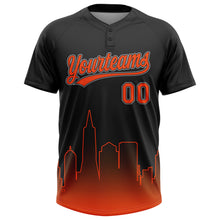 Load image into Gallery viewer, Custom Black Orange-Gray San Francisco City Edition Gradient Two-Button Unisex Softball Jersey
