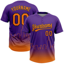 Charger l'image dans la galerie, Custom Purple Bay Orange-Black Phoenix City Edition Gradient Two-Button Unisex Softball Jersey
