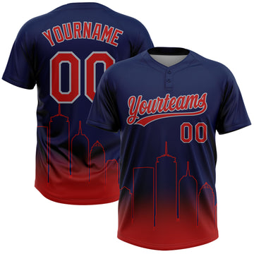 Custom Navy Red-Gray Boston City Edition Gradient Two-Button Unisex Softball Jersey