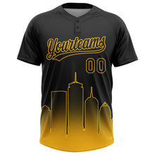 Charger l'image dans la galerie, Custom Black Gold Boston City Edition Gradient Two-Button Unisex Softball Jersey
