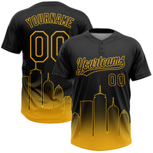 Charger l'image dans la galerie, Custom Black Gold Boston City Edition Gradient Two-Button Unisex Softball Jersey
