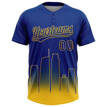 Custom Royal Yellow Los Angeles City Edition Gradient Two-Button Unisex Softball Jersey