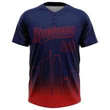 Load image into Gallery viewer, Custom Navy Red Los Angeles City Edition Gradient Two-Button Unisex Softball Jersey
