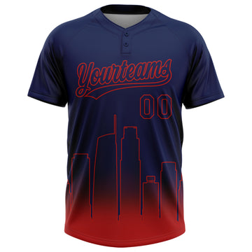 Custom Navy Red Los Angeles City Edition Gradient Two-Button Unisex Softball Jersey