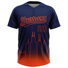 Load image into Gallery viewer, Custom Navy Orange Chicago City Edition Gradient Two-Button Unisex Softball Jersey
