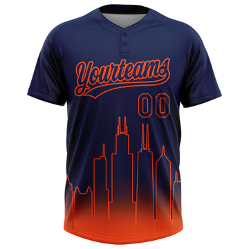 Custom Navy Orange Chicago City Edition Gradient Two-Button Unisex Softball Jersey
