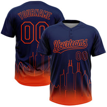 Load image into Gallery viewer, Custom Navy Orange Chicago City Edition Gradient Two-Button Unisex Softball Jersey
