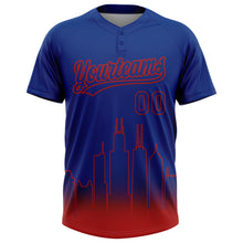 Загрузить изображение в средство просмотра галереи, Custom Royal Red Chicago City Edition Gradient Two-Button Unisex Softball Jersey
