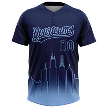 Загрузить изображение в средство просмотра галереи, Custom Navy Light Blue Chicago City Edition Gradient Two-Button Unisex Softball Jersey
