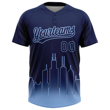 Custom Navy Light Blue Chicago City Edition Gradient Two-Button Unisex Softball Jersey