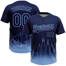 Загрузить изображение в средство просмотра галереи, Custom Navy Light Blue Chicago City Edition Gradient Two-Button Unisex Softball Jersey
