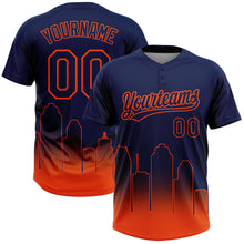 Load image into Gallery viewer, Custom Navy Orange Houston City Edition Gradient Two-Button Unisex Softball Jersey
