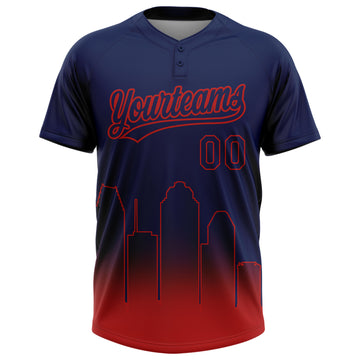 Custom Navy Red Houston City Edition Gradient Two-Button Unisex Softball Jersey