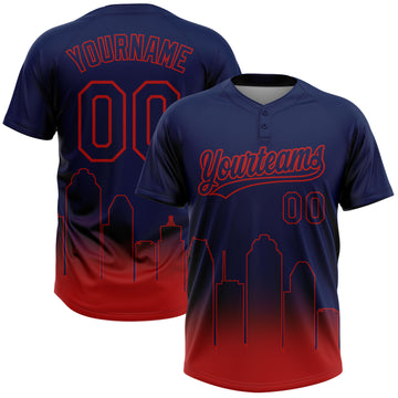 Custom Navy Red Houston City Edition Gradient Two-Button Unisex Softball Jersey