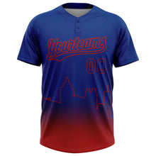 Laden Sie das Bild in den Galerie-Viewer, Custom Royal Red Atlanta City Edition Gradient Two-Button Unisex Softball Jersey
