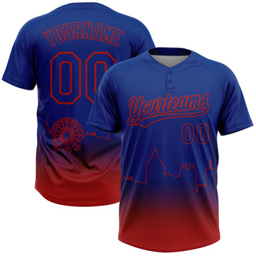 Custom Royal Red Atlanta City Edition Gradient Two-Button Unisex Softball Jersey