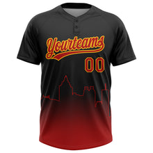 Load image into Gallery viewer, Custom Black Red-Gold Atlanta City Edition Gradient Two-Button Unisex Softball Jersey
