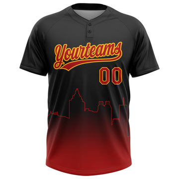 Custom Black Red-Gold Atlanta City Edition Gradient Two-Button Unisex Softball Jersey