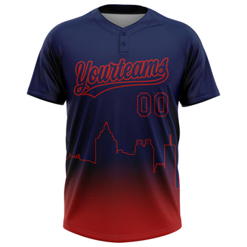 Custom Navy Red Atlanta City Edition Gradient Two-Button Unisex Softball Jersey