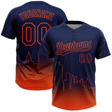Load image into Gallery viewer, Custom Navy Orange Denver City Edition Gradient Two-Button Unisex Softball Jersey
