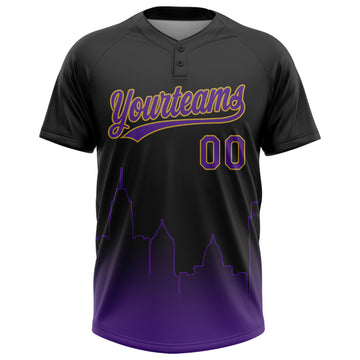Custom Black Purple-Old Gold Baltimore City Edition Gradient Two-Button Unisex Softball Jersey