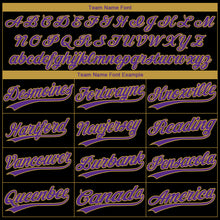 Load image into Gallery viewer, Custom Black Purple-Old Gold Baltimore City Edition Gradient Two-Button Unisex Softball Jersey
