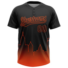 Load image into Gallery viewer, Custom Black Orange Baltimore City Edition Gradient Two-Button Unisex Softball Jersey
