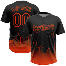 Load image into Gallery viewer, Custom Black Orange Baltimore City Edition Gradient Two-Button Unisex Softball Jersey
