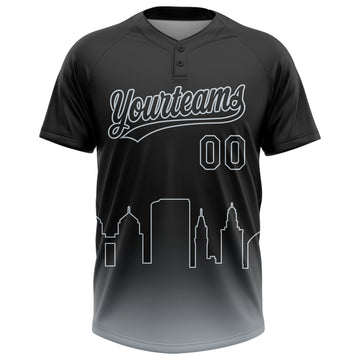 Custom Black Silver Oakland City Edition Gradient Two-Button Unisex Softball Jersey