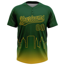 Load image into Gallery viewer, Custom Green Gold Oakland City Edition Gradient Two-Button Unisex Softball Jersey
