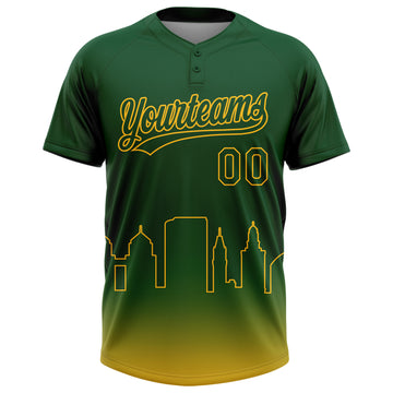 Custom Green Gold Oakland City Edition Gradient Two-Button Unisex Softball Jersey