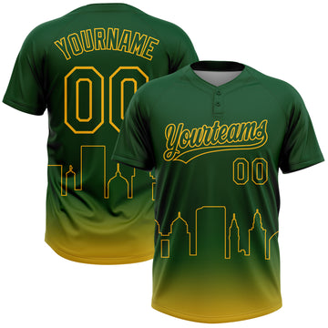 Custom Green Gold Oakland City Edition Gradient Two-Button Unisex Softball Jersey