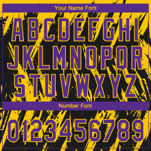 Charger l'image dans la galerie, Custom Black Purple-Yellow Splatter Torn Sharp Brush Stroke Two-Button Unisex Softball Jersey
