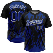 Charger l'image dans la galerie, Custom Black Royal-White Splatter Torn Sharp Brush Stroke Two-Button Unisex Softball Jersey
