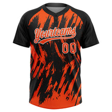 Charger l'image dans la galerie, Custom Black Orange-White Splatter Torn Sharp Brush Stroke Two-Button Unisex Softball Jersey
