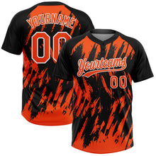 Charger l'image dans la galerie, Custom Black Orange-White Splatter Torn Sharp Brush Stroke Two-Button Unisex Softball Jersey
