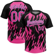 Charger l'image dans la galerie, Custom Black Pink-Light Blue Splatter Torn Sharp Brush Stroke Two-Button Unisex Softball Jersey
