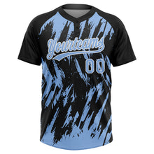 Laden Sie das Bild in den Galerie-Viewer, Custom Black Light Blue-White Splatter Torn Sharp Brush Stroke Two-Button Unisex Softball Jersey
