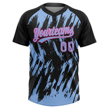Charger l'image dans la galerie, Custom Black Light Blue-Pink Splatter Torn Sharp Brush Stroke Two-Button Unisex Softball Jersey
