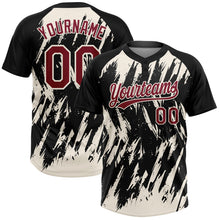 Laden Sie das Bild in den Galerie-Viewer, Custom Black Crimson-Cream Splatter Torn Sharp Brush Stroke Two-Button Unisex Softball Jersey
